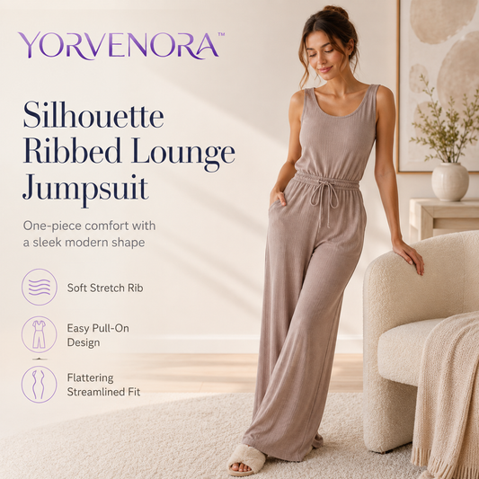 YORVENORA™ Silhouette Ribbed Lounge Jumpsuit — Women’s Sleeveless One-Piece Homewear & Casual Bodysuit