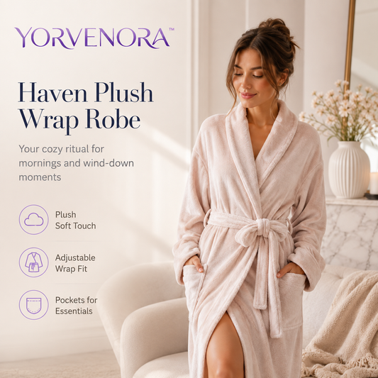 YORVENORA™ Haven Plush Wrap Robe — Women’s Soft Cozy Bathrobe, Long Lounge Robe with Waist Tie